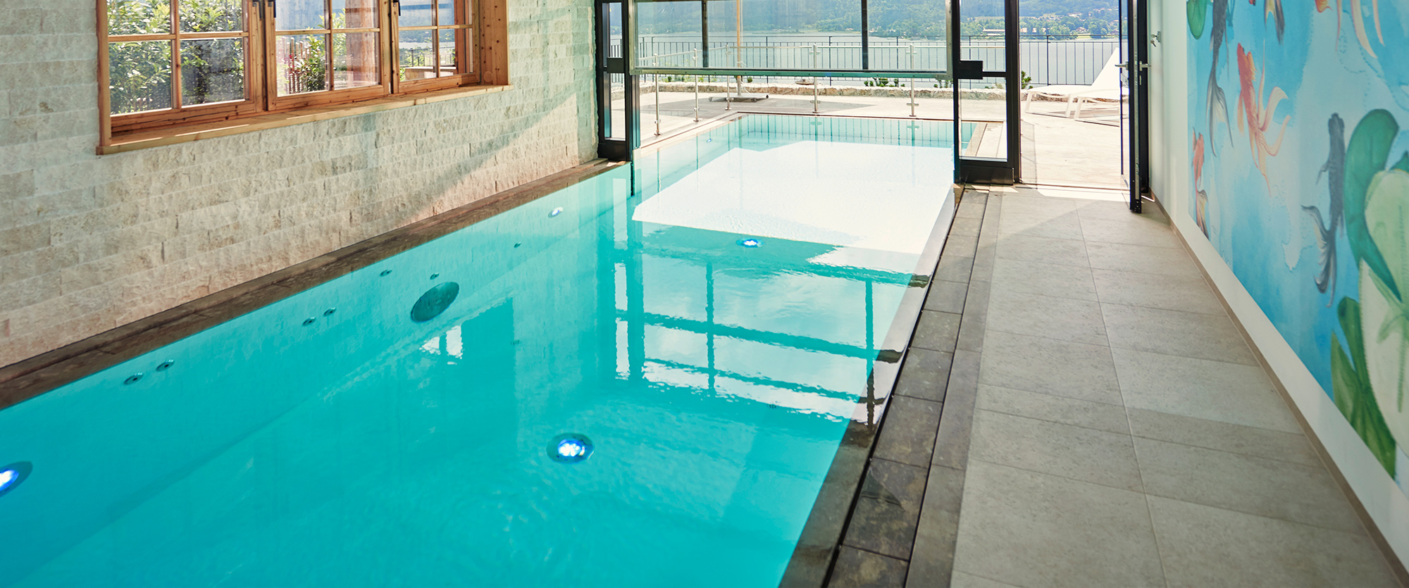 Indoor pool Bavarian way of life with active lighting