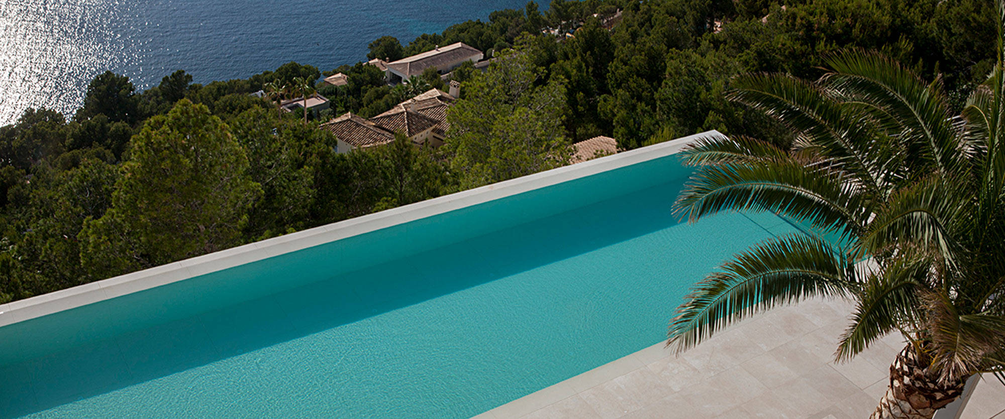 Majorcan outdoor pool with view of nature and sea