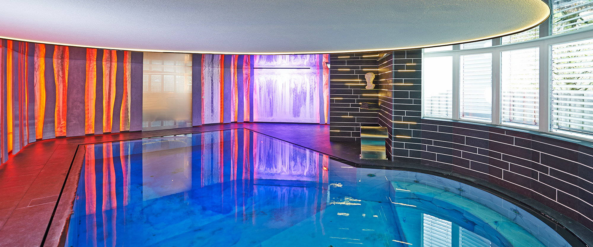 Fairytale indoor pool General view with illuminated walls